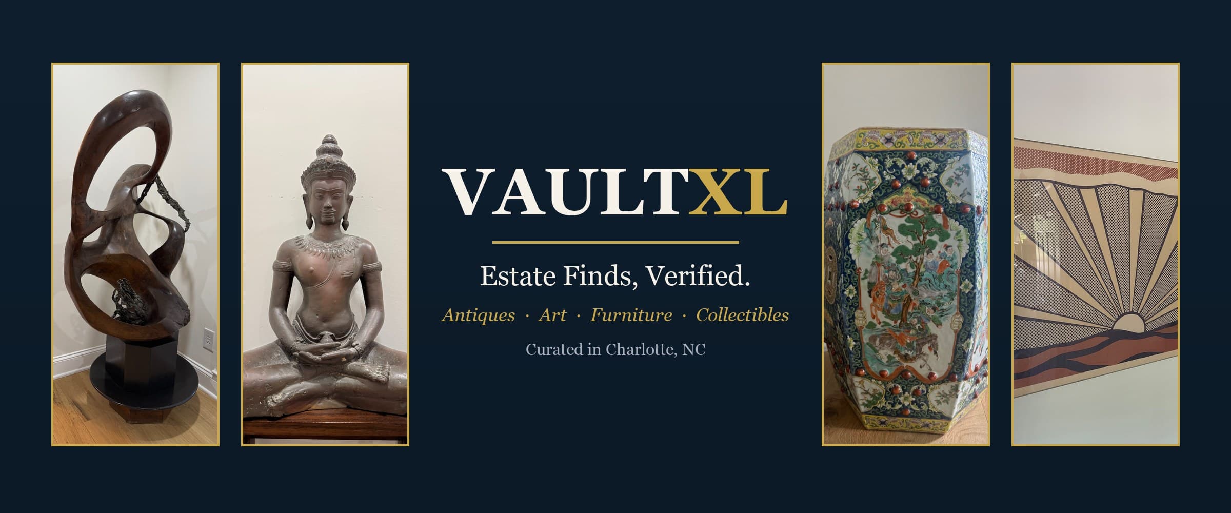 VaultXL — Estate Finds, Verified. Antiques, art, furniture and collectibles, curated in Charlotte, NC.