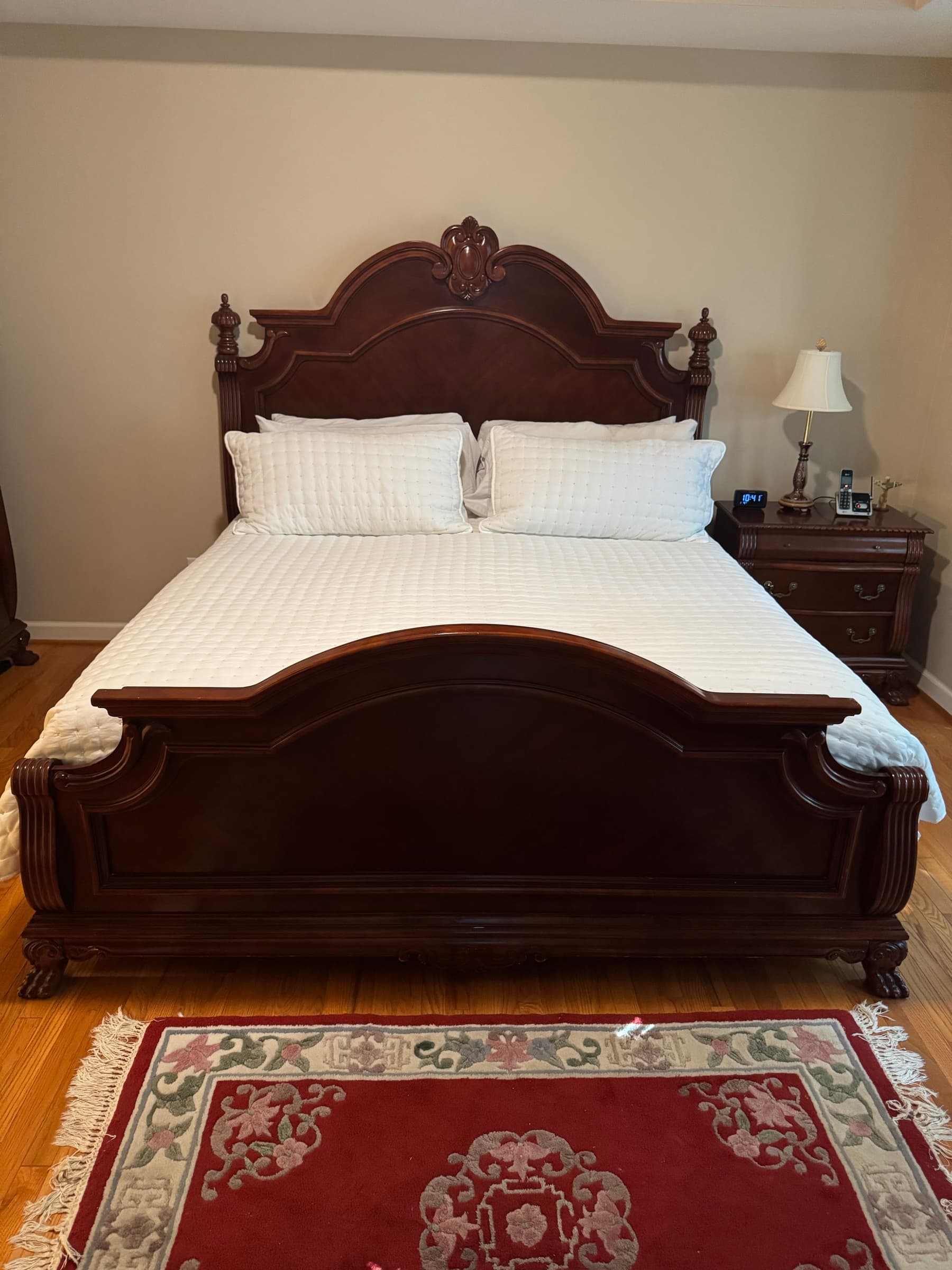 Carved Mahogany-Finish King Bed with Ball-and-Claw Feet