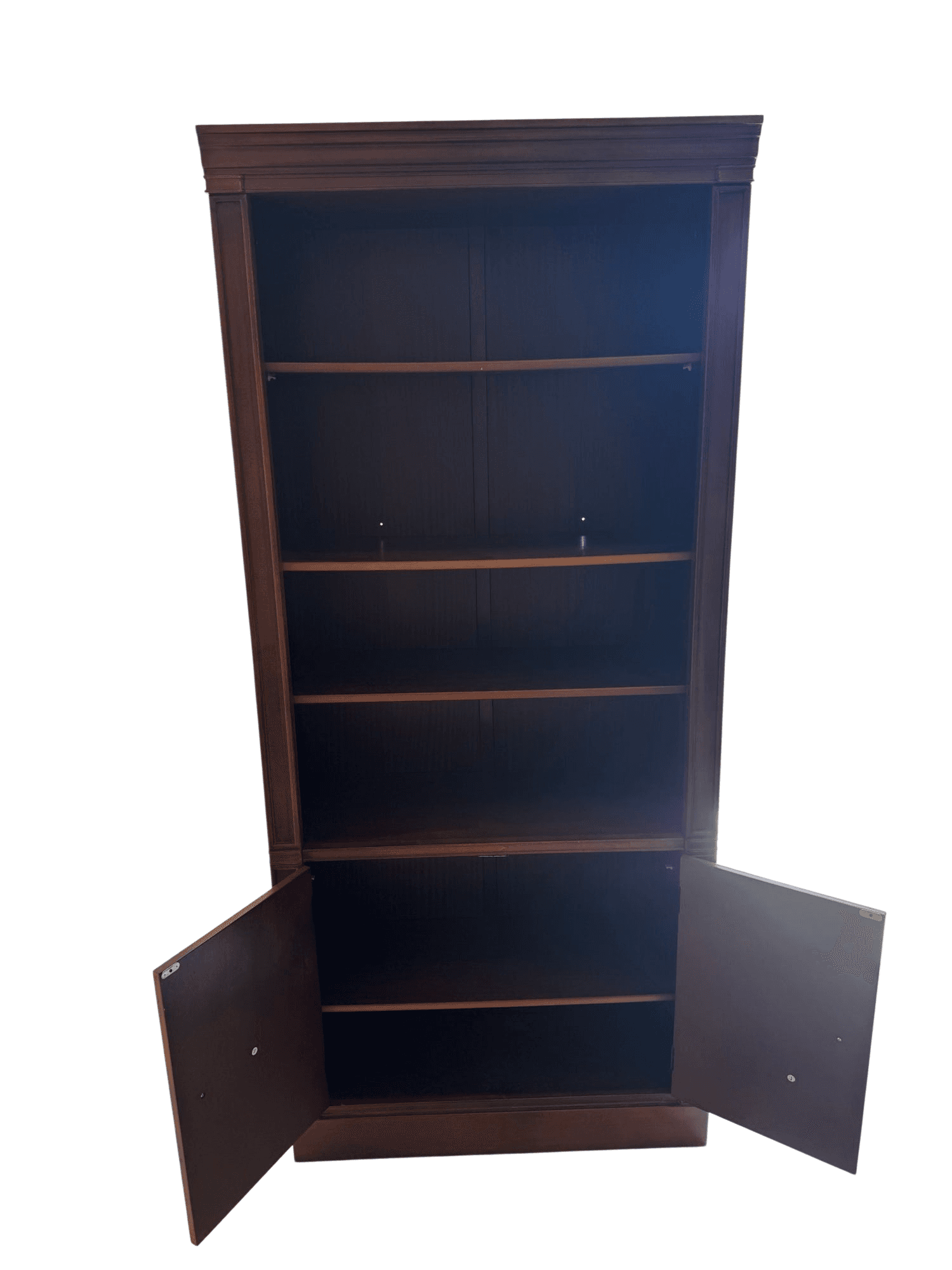 Mahogany Bookcase Set of 3 Inlaid Oval Door Base 32x13x72in Traditional Good