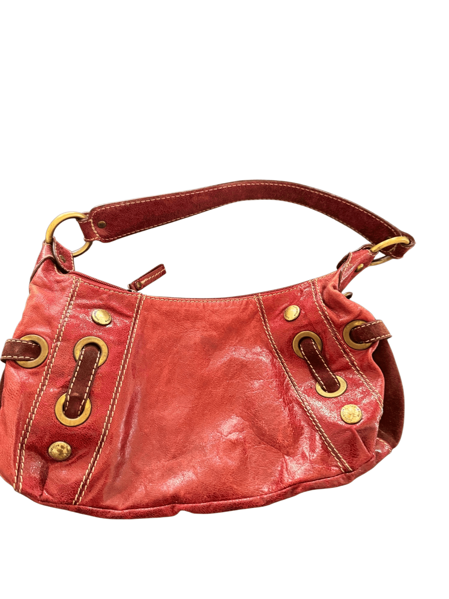 Nuovedive Red Leather Suede Hobo Shoulder Bag Brass Grommet Studs Y2K Good