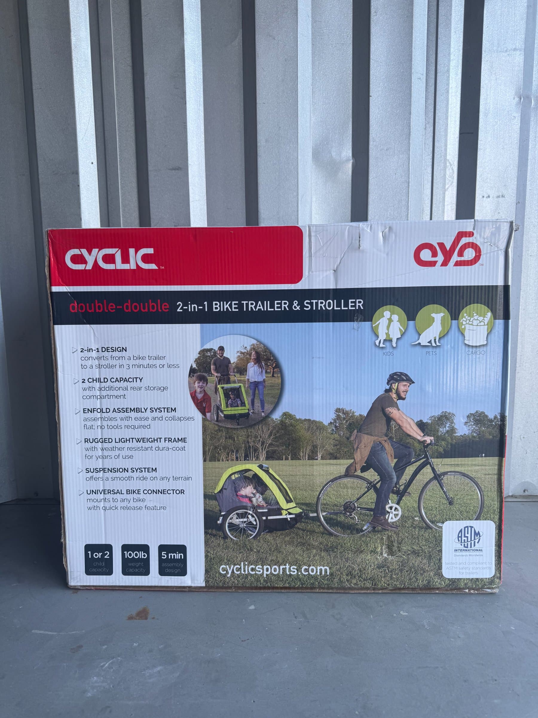 Cyclic double-double 2-in-1 Bike Trailer Stroller 2 Child 100lb New