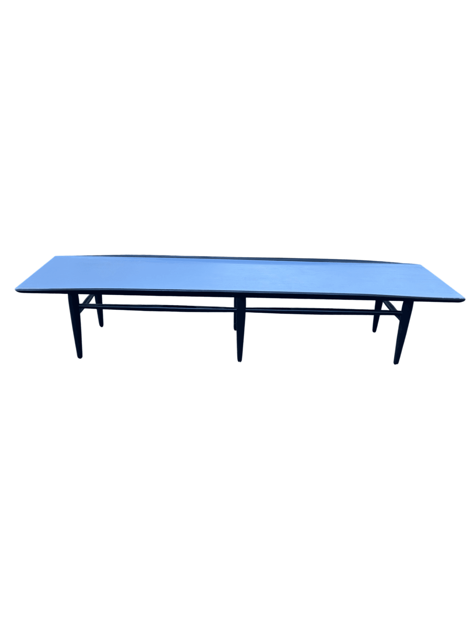 Mid Century Modern Coffee Table 71in Solid Wood Pale Blue Top Black Legs Good