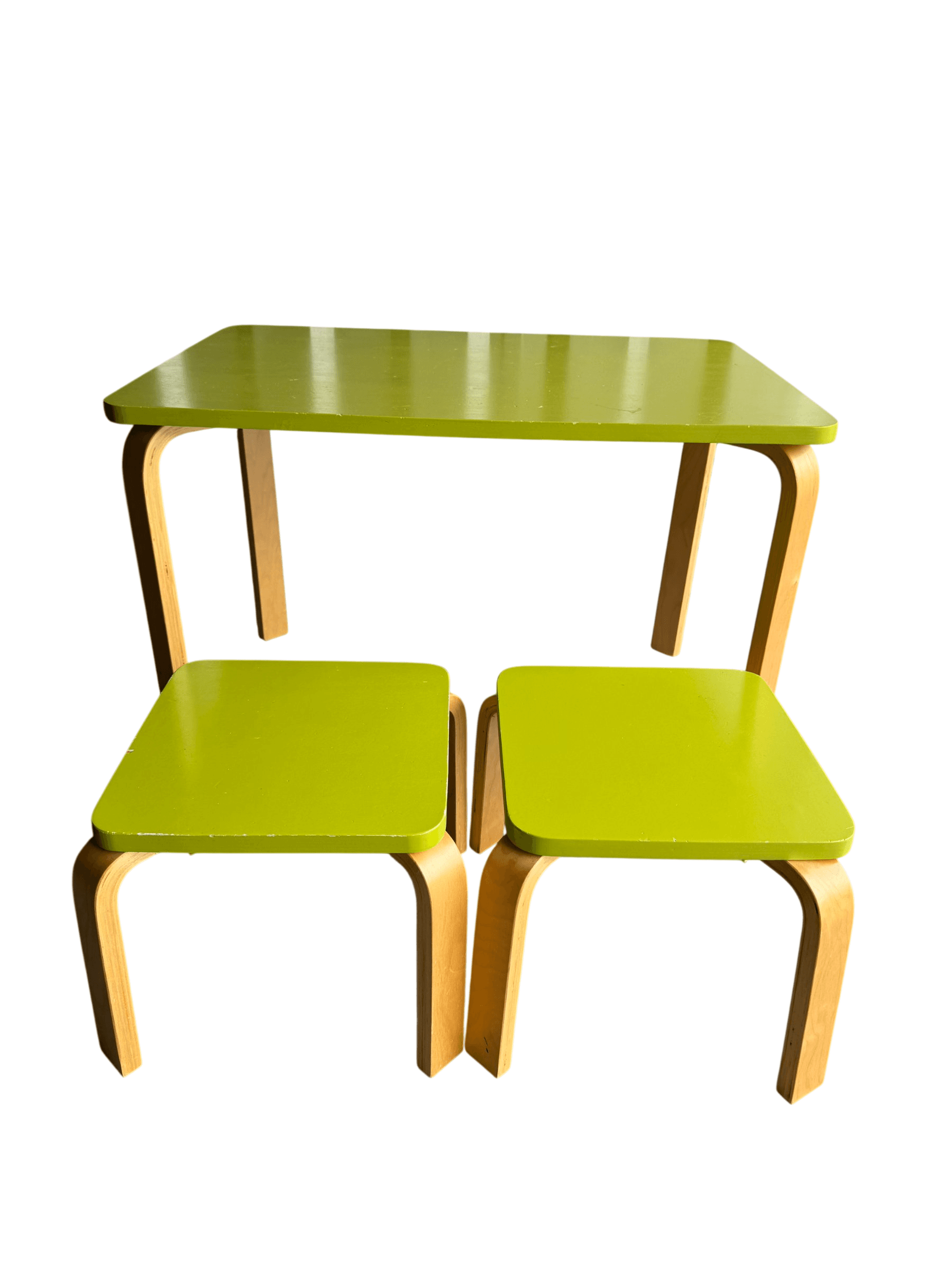 Bentwood Birch Kids Table 2 Stools Set Green Laminate Top Mid-Century Style
