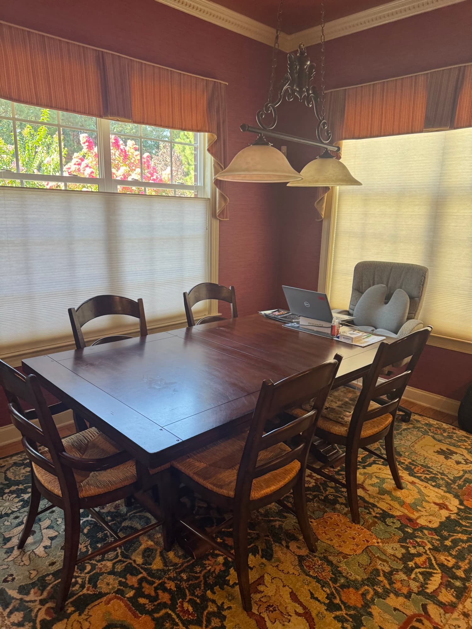Broyhill Dining Table Set 6 Rush Seat Chairs 76in Extends 112in Cherry Good