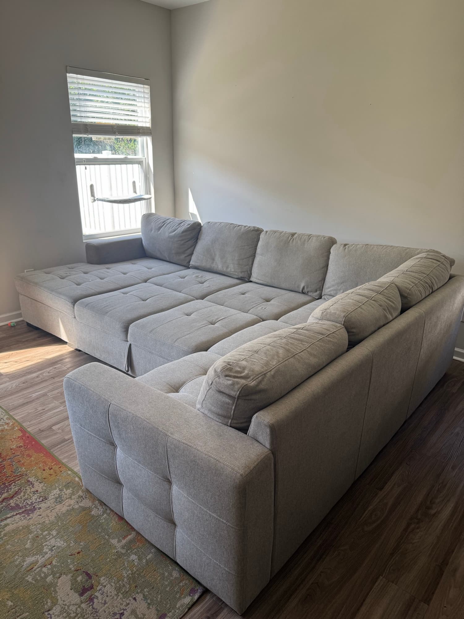 Modular Convertible Sleeper Sectional Sofa Storage Chaise 125in Light Grey Good