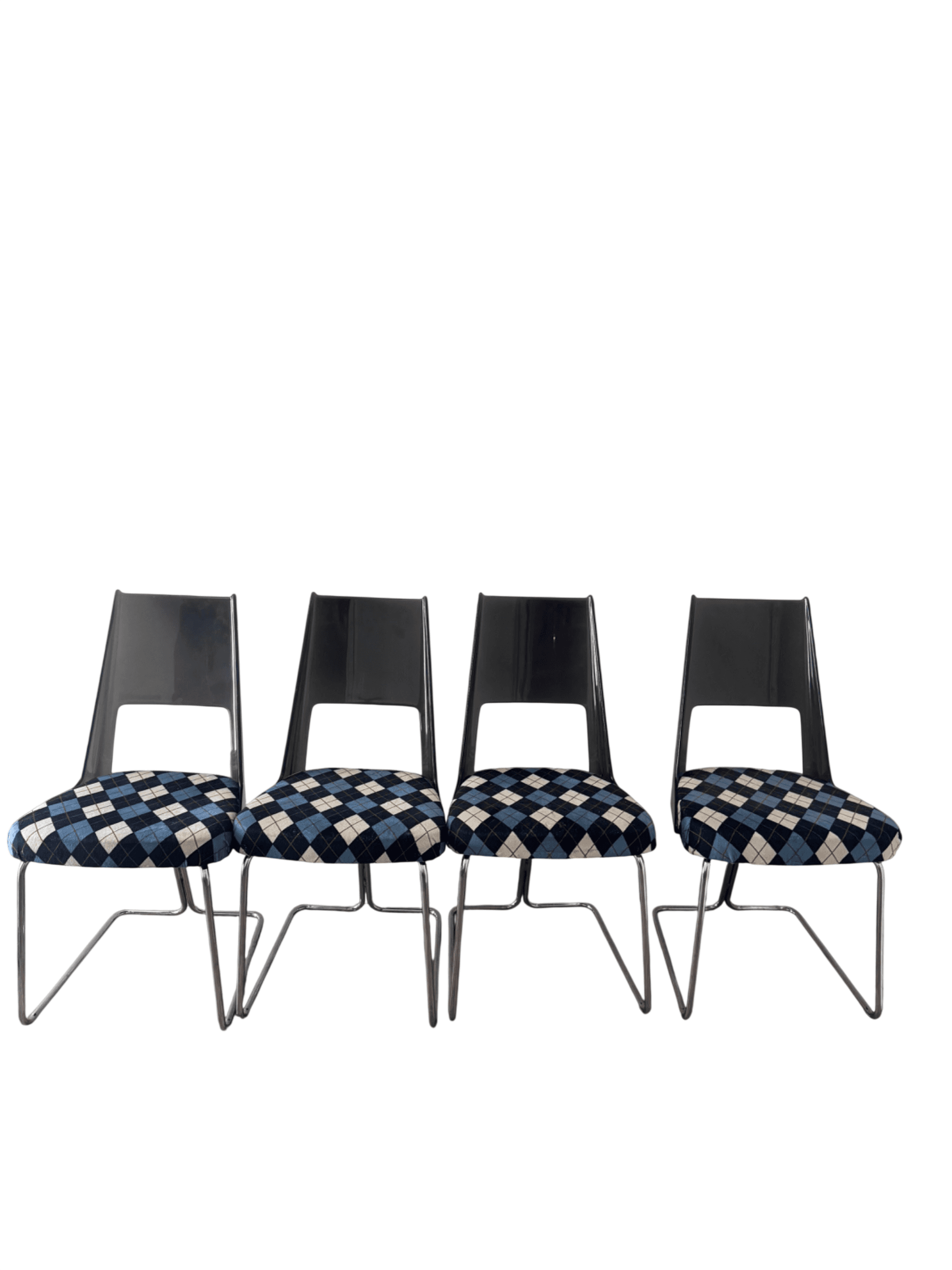 5-Piece Modern Dining Set Navy Tolix-Style Metal Table + 4 Smoked Acrylic Chrome Cantilever Chairs