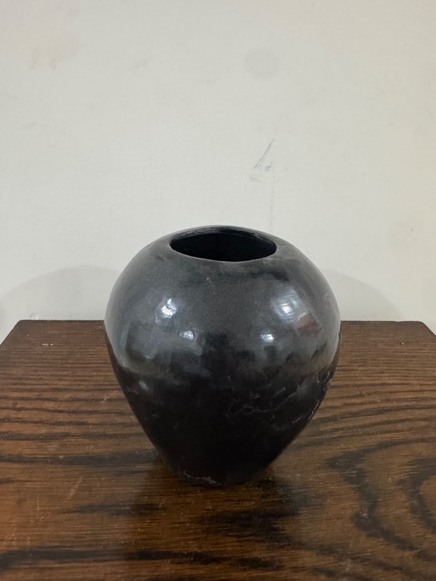 Native American Black Pottery Vase Dona Mexico Signed Handmade Ceramic Excellent