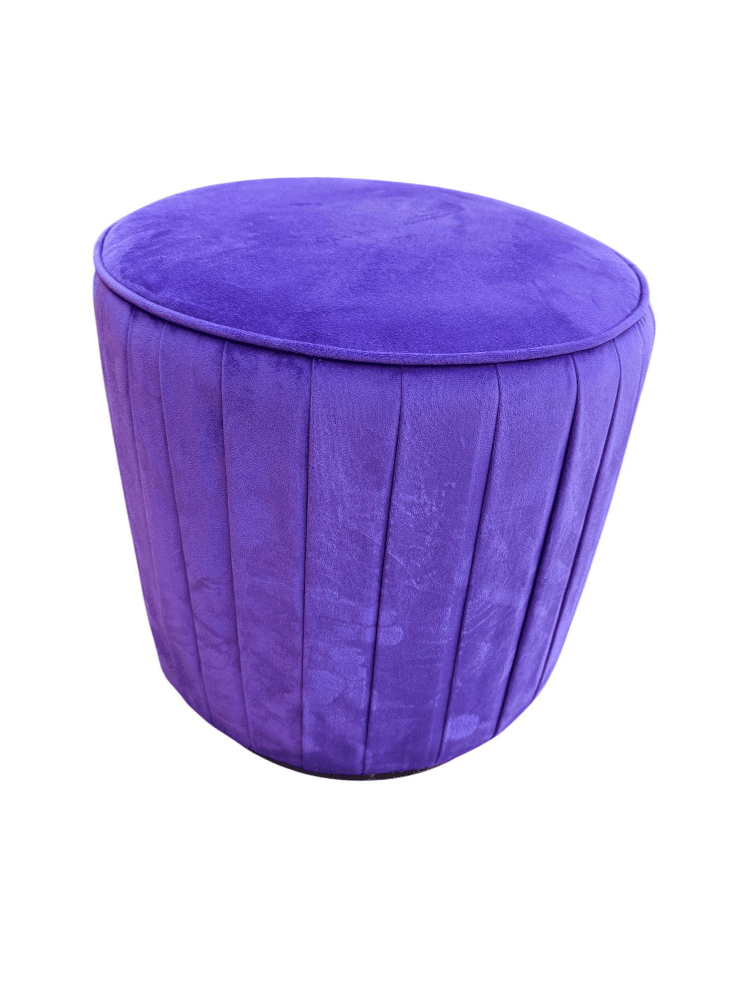 Purple Velvet Channel-Tufted Round Ottoman Pouf Gold Metal Base Accent Stool
