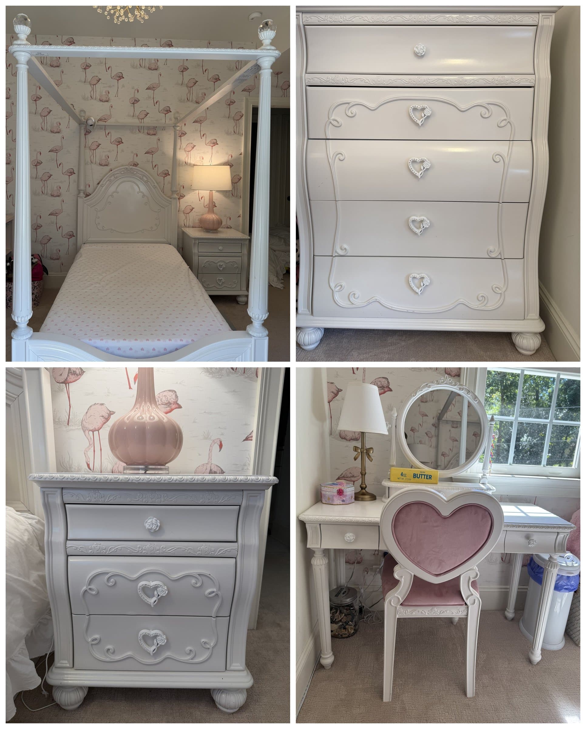 Disney Princess Twin Canopy Bedroom Set: Bed, Trundle, Chest, Nightstand, Vanity (Rooms To Go)