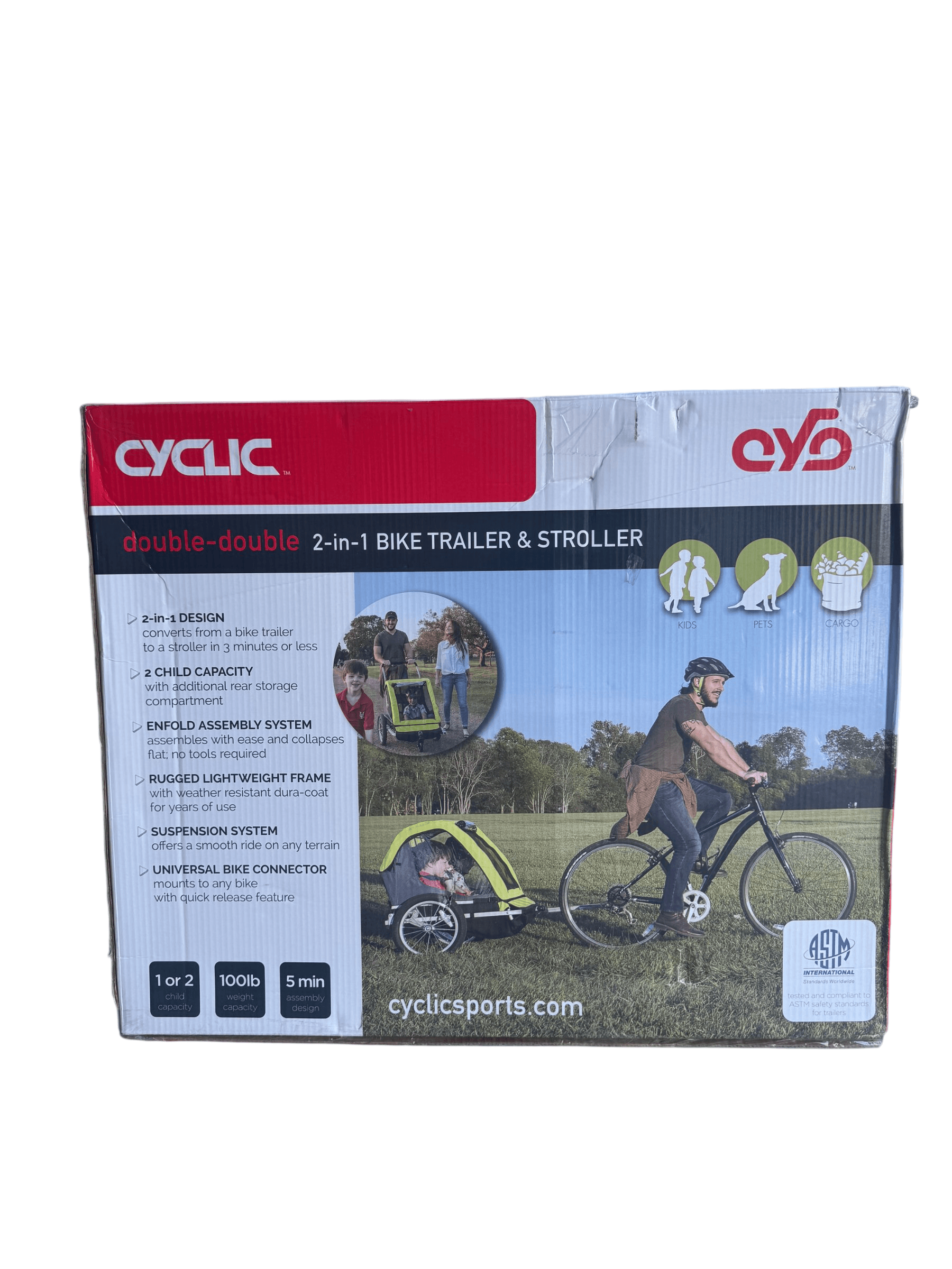 Cyclic double-double 2-in-1 Bike Trailer Stroller 2 Child 100lb New
