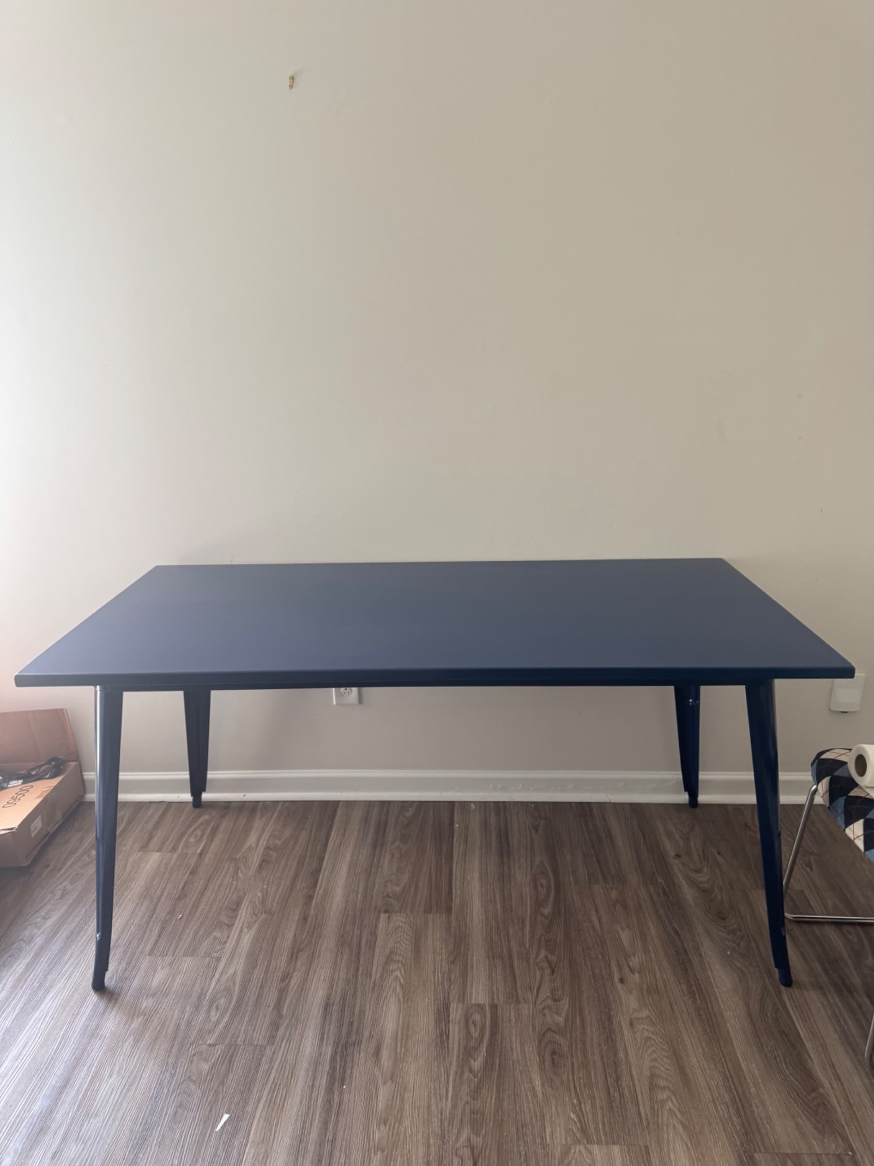 Navy Blue Metal Dining Table Tolix-Style Industrial Rectangular Tapered Legs