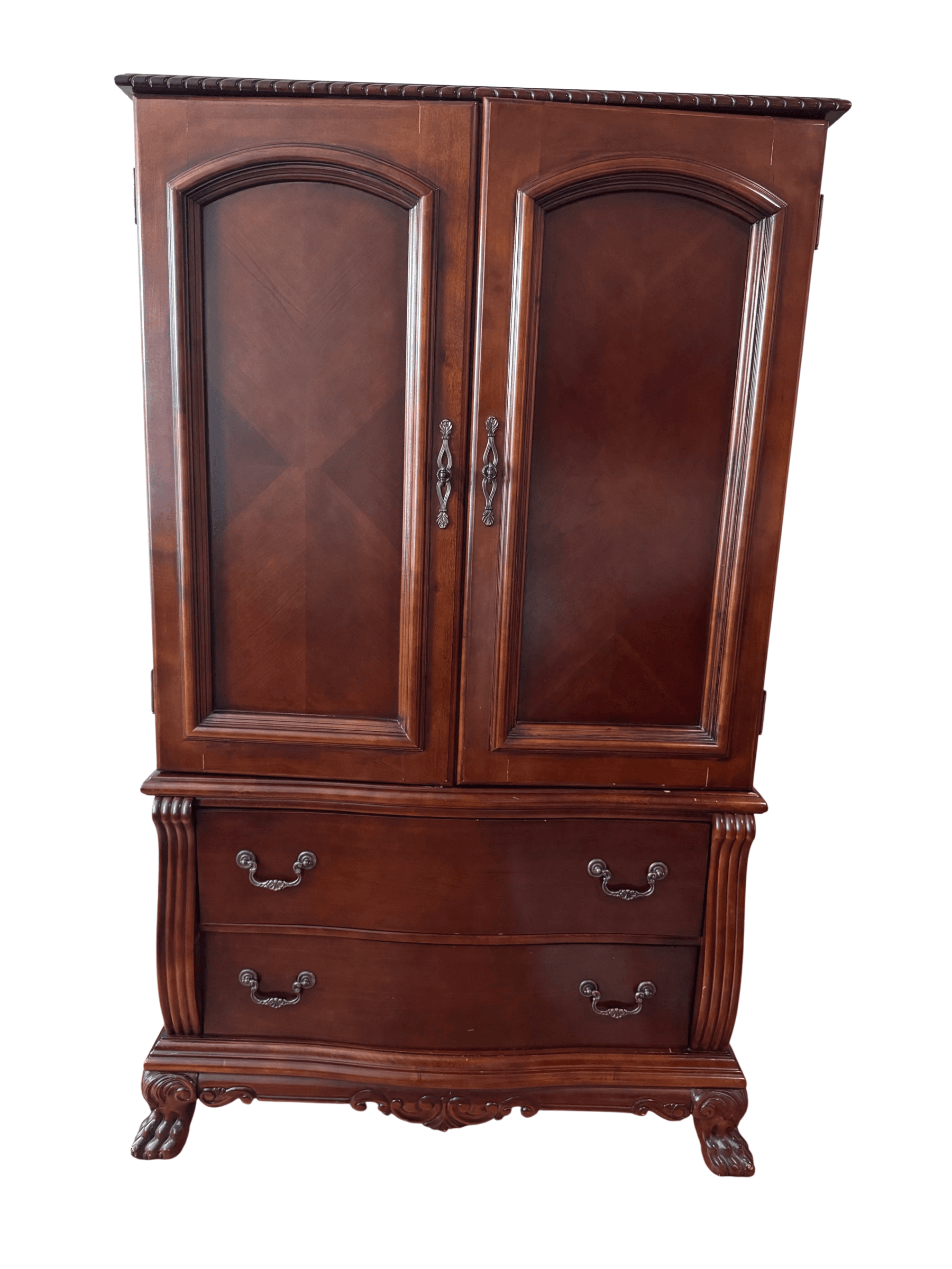 Traditional Cherry Finish Armoire TV Cabinet with Claw Feet, 67in